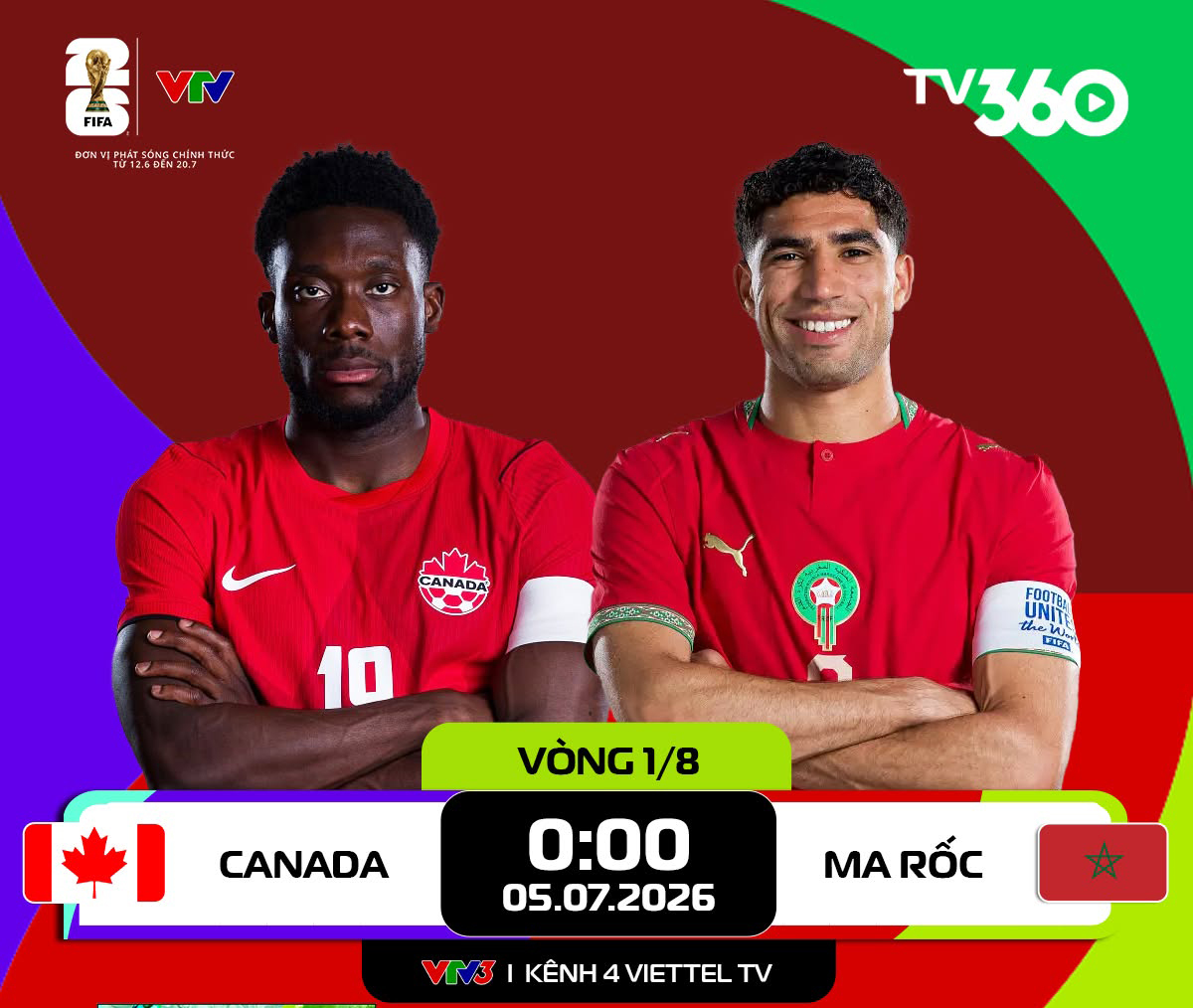 Link xem trực tiếp Canada và Morocco (vòng 1/8 World Cup 2026)

